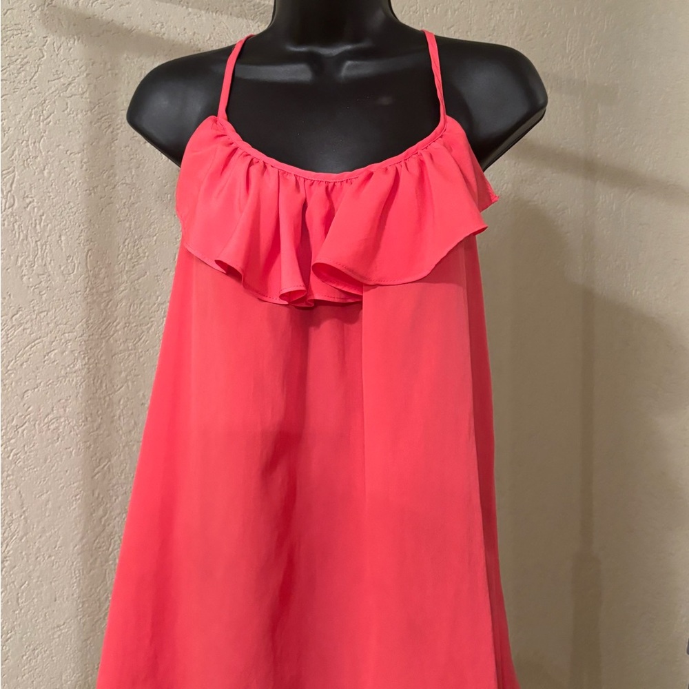 Coral RuffleTank with back detail